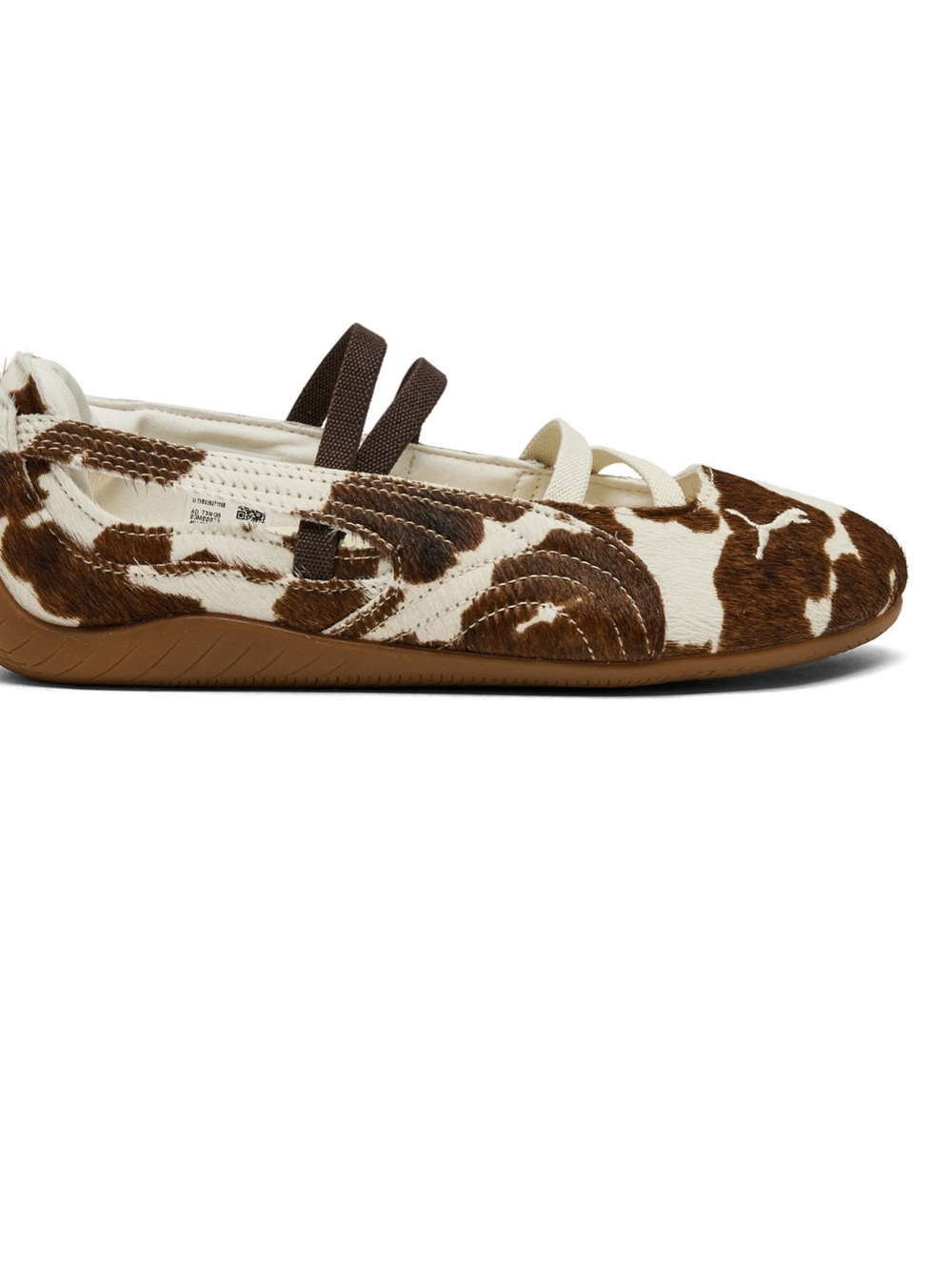 Puma Cow-Print Ballet Flats with Double Elastic Straps - Brown & White - Picture 4 of 7